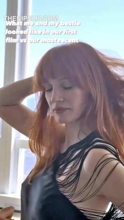 Jessica Chastain braless GIF by thenipslip