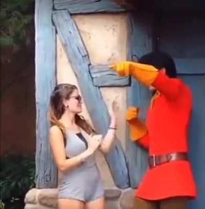 Woman inappropriately touching Gaston at Disneyland gets told off