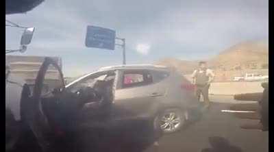 Cop chases car driver. Idk why and I don't want to assume. But the car drives seems sus.