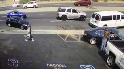 Car crashes into person and sends them flying - driver does the usual freakout and then runs