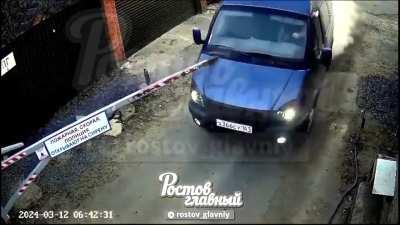 Russia. Dangerous barrier almost kills driver, driver somehow had no injuries.