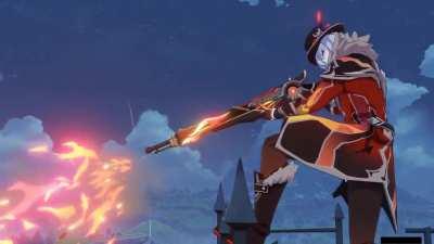 Eula action cutscene, but Giorno theme plays instead