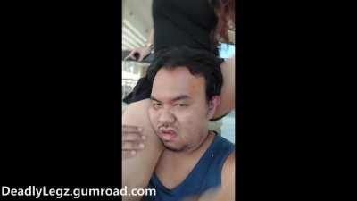 Hot girl crushes a guy's head in public