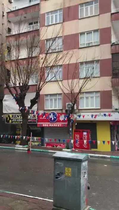 After the earthquake with a magnitude of 7.4, A building collapsed due to aftershocks in Turkey (06/02/2023)