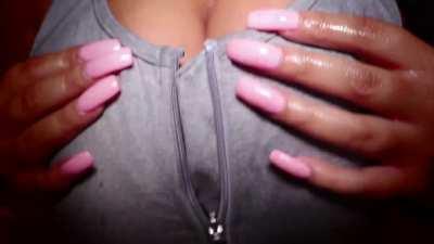 Grey top, spit and cum between tits