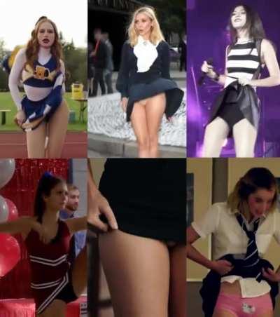 celeb skirt: M Petsch, Elizabeth Os, Victoria JT, Nina Dobrev, Margot Robbie, Ana De AM