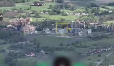 The Ukrainian Armed Forces carried out a MiG-29 airstrike using a guided French AASM HAMMER aerial bomb on ruins with Russian soldiers in the village of Kozinka in the Belgorod region. May 2025.