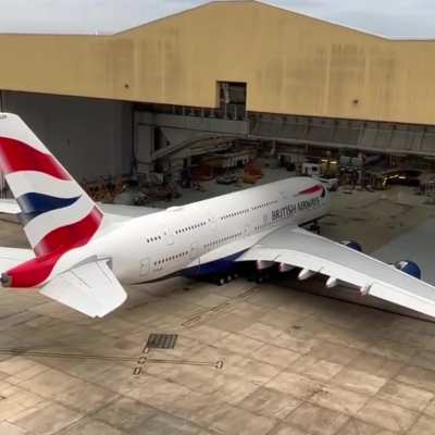 An Airbus A380 being towed to the hangar. The video is edited to be 5x faster than the original
