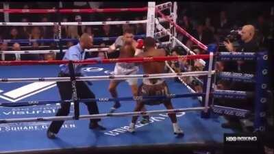 Curtis Stevens can’t believe how hard GGG hits. His face tells everything.