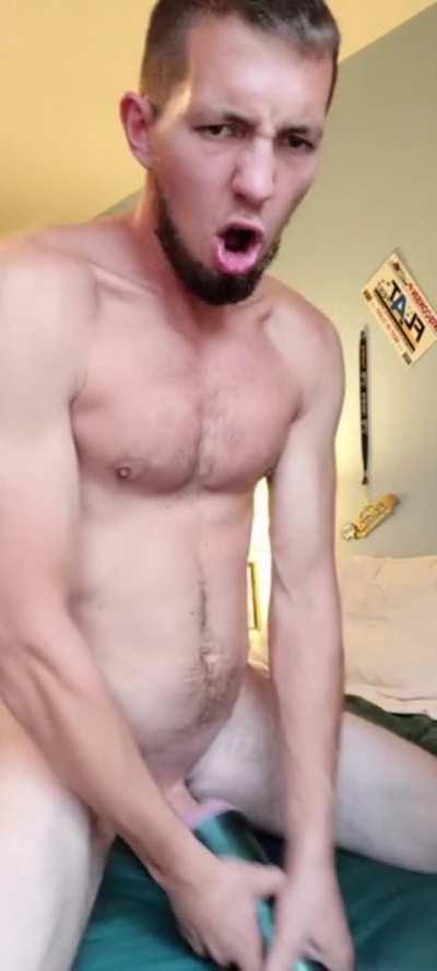 Verbal straight boy pumps a load into a fleshlight