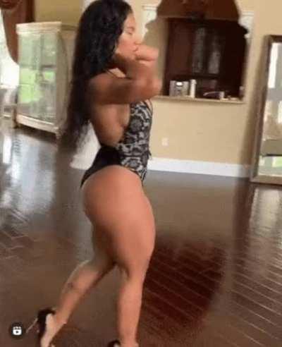 kathy walks through the salon showing off her body and b-side