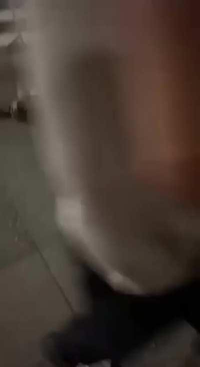 My brosef handling some crackhead harassing the crew on a night shift.