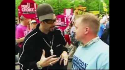 Anti-abortion protester reveals he has never had sex before on international TV, then appears to regret it.