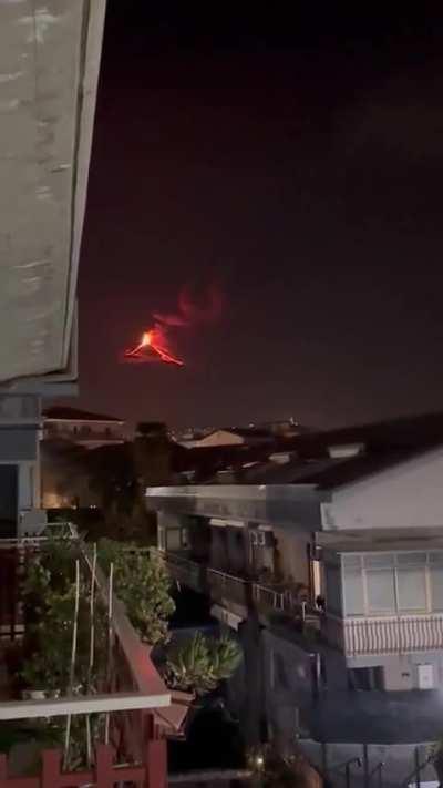 Seeing Mt Etna in Italy start to erupt at night from their home