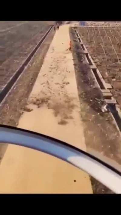 Pilot helps sweeping leaves