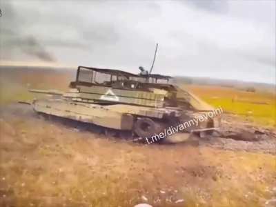 Fiber-optics FPV drone strike a Ukrainian M1A1 Abrams tank previously disabled by a mine near the village of Demidovka, Belgorod Region