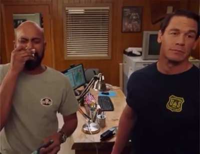 John Cena attempting to maintain his character without breaking