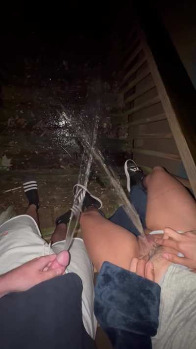The superb /u/WetPassionPair/ standing peeing down the stairs together