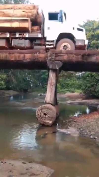 Crossing a bridge with wooden supports