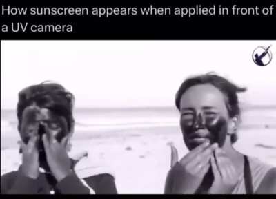 How sunscreen appears when applied in front of a UV camera