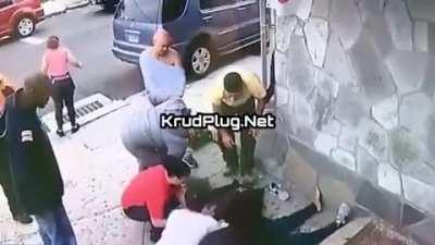 Slammed into a wall by a car