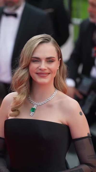 Cara in Ashi Studio gown at the premiere of 