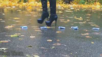 Eva in Thigh high Black Boots VS Cigarette Carts