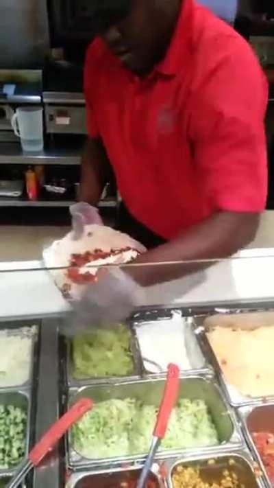 Fix and rolled burrito in 29secs at Moe's Sw Grill