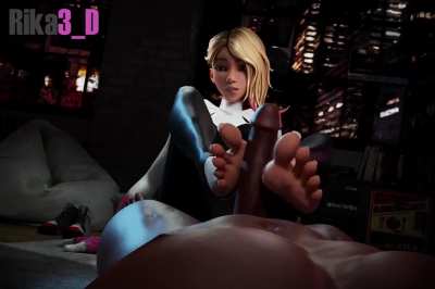 Gwen using her feet on Miles (Rika3d)[Spider-Man]