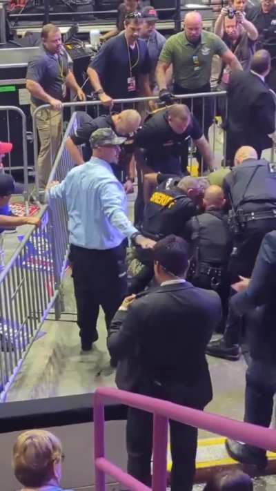Leftist protester tries to disrupt Pennsylvania rally today while Trump is speaking but caught handcuffed by the local police.