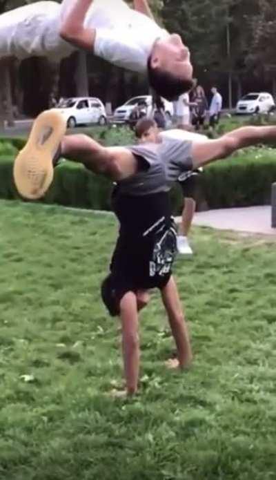 WCGW trying to backflip over a guy's legs