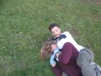 BJJ guy vs muay thai girlfriend in a friendly backyard fight