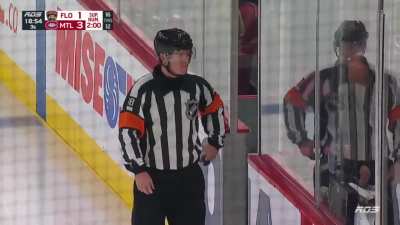 Referees send Philip Danault to the penalty box by mistake, watch the replay for a few minutes, only to keep him in the penalty box as the Panthers go on the power play.