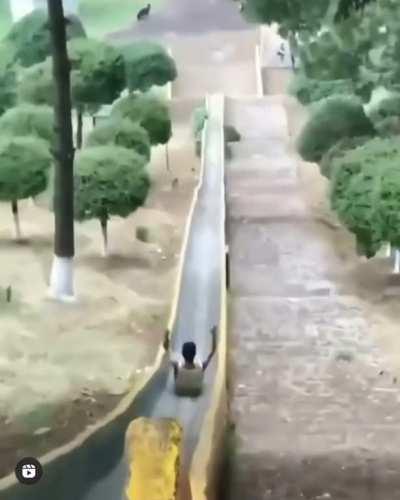 Going down an abandoned slide