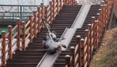 Man Falls Down Stairs In South Korea