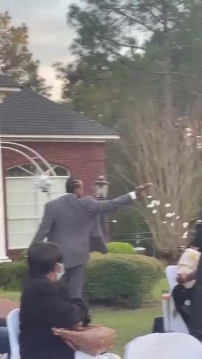 This guy played the role of a Flower man for his cousin's wedding