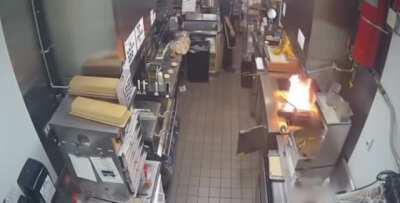 This guy put water in oil fire!