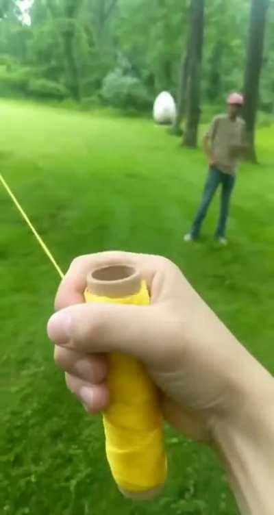 Pulling string in the yard