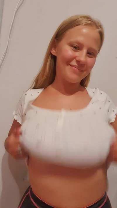 Few people can guess how huge my tits are under my T-shirts. Heh