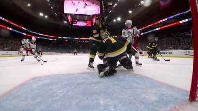 NYR (2) - BOS 2 - Dryden Hunt drills on an open net smashing the in-net camera