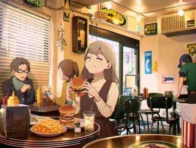 Eating at a cafe [Original]