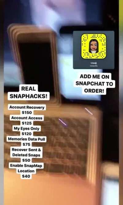 Y’all here need a hacker? Add @naequality on Snapchat to order hacks for social media like account access , recovery, my eyes only , memories pulling and more! Telegram Group link in the comments below!