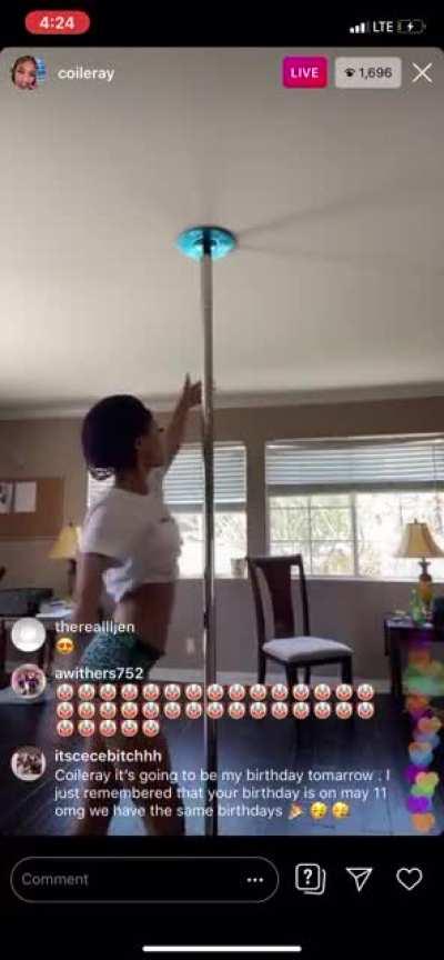 On live showing us her moves