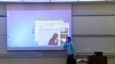 Math professor fixes projector screen
