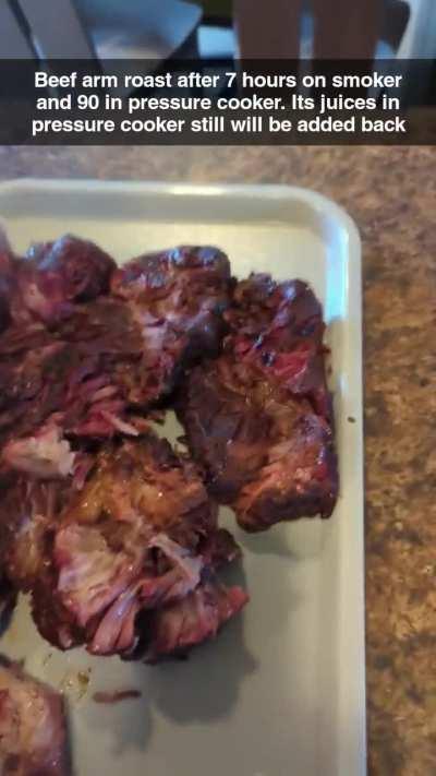Controversial take: For years I've been smoking things like beef arm roast to the stall, but I finish in the pressure cooker for pulled meats 