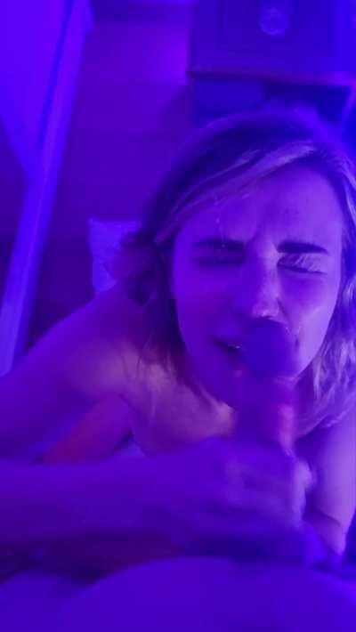 On my knees taking his load all over my face 💦