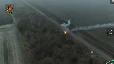 Drone footage of Russian attempt to penetrate into Ukrainian defence lines in 2 vehicles. Video from 110th brigade, music from the source.