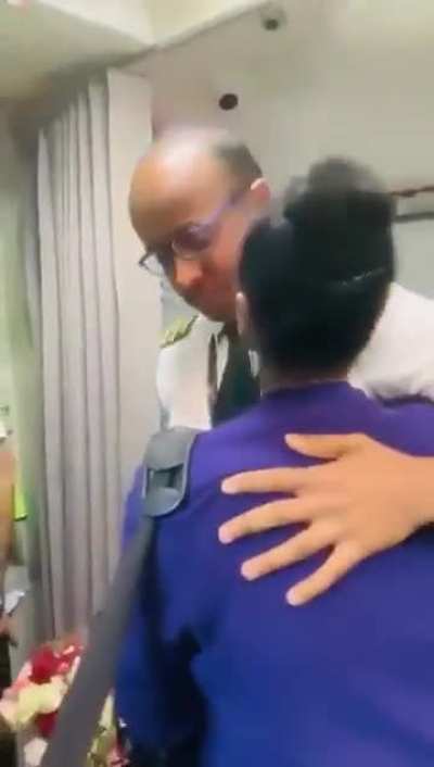 A woman who worked as an housekeeper for 30 years to sponsor her son's education to become a Pilot breaks down when she flew in his plane .