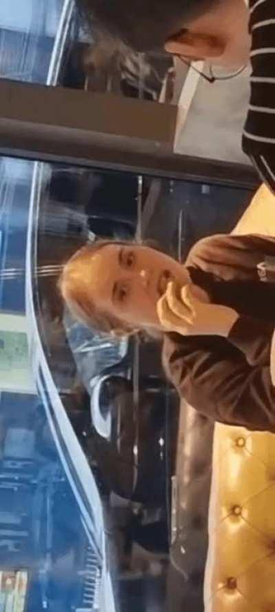 Girl checks in front of bf my bulge