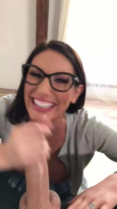 August Ames Sucking a Cock BTS